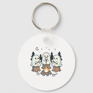 Campfire Ghost Spooky Marshmallow Halloween Bonfir Keychain