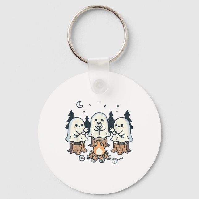 Campfire Ghost Spooky Marshmallow Halloween Bonfir Keychain (Front)