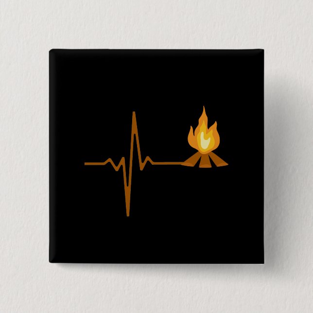 Campfire Heartbeat Camping 2 Inch Square Button (Front)