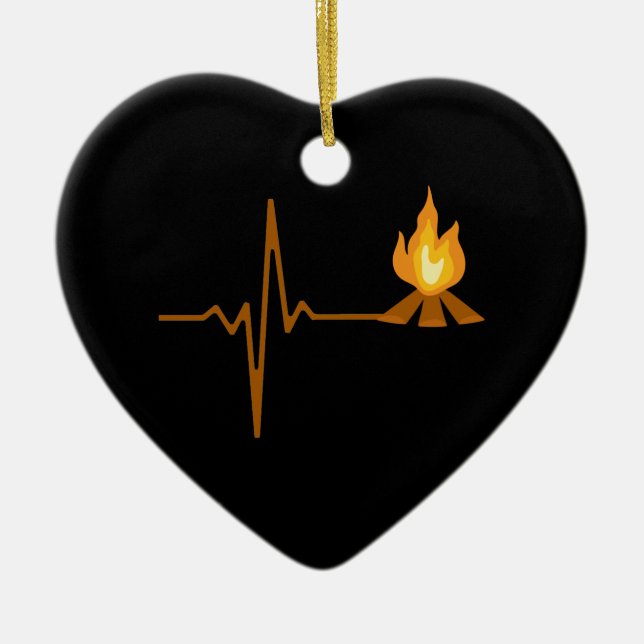 Campfire Heartbeat Camping Ceramic Ornament (Front)