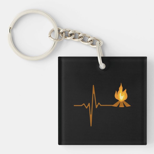 Campfire Heartbeat Camping Keychain (Front)