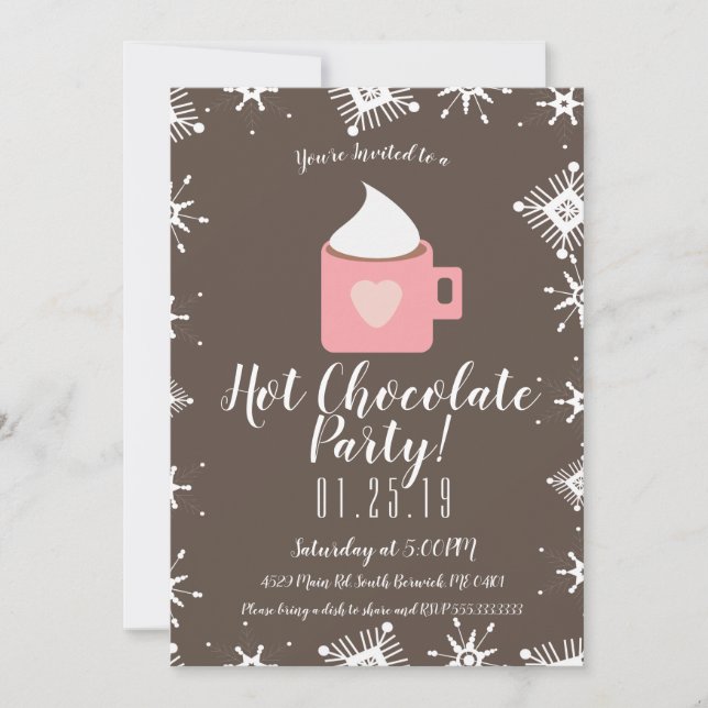 Campfire Hot Chocolate and Snowflakes Winter Party Announcement (Front)
