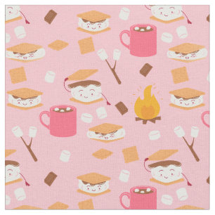 campfire marshmallow chocolate smores pink fabric