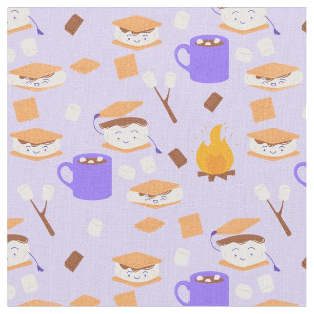 campfire marshmallow chocolate smores purple fabric (Close Up)
