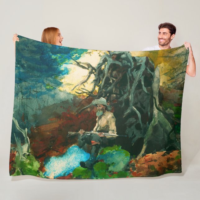 Campfire Mountain Man Adirondacks Winslow Homer  Fleece Blanket (In Situ)