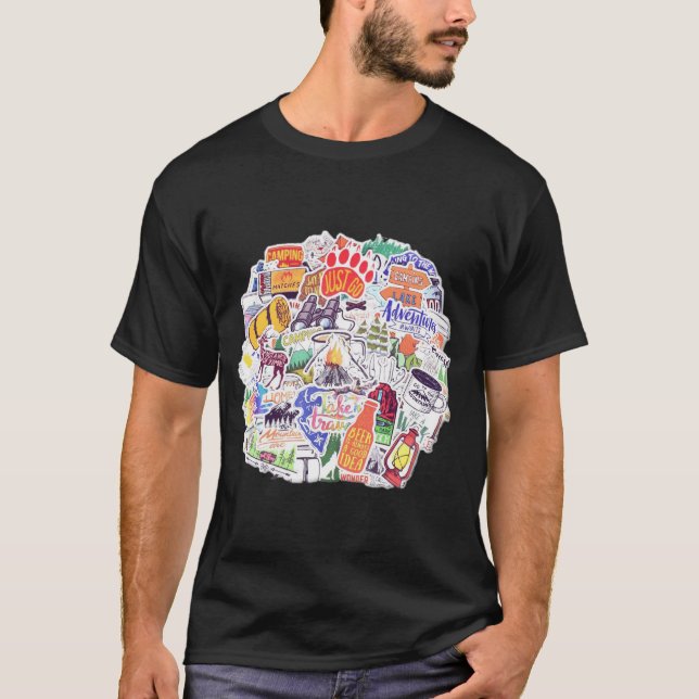 Campfire Nature Camping Stickers T-Shirt (Front)