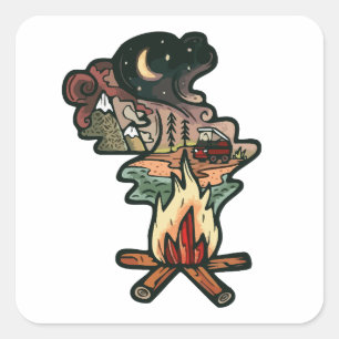 Campfire Night Adventure Square Sticker
