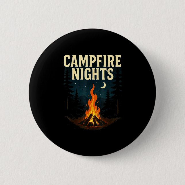Campfire nights camping forest mountains  2 inch round button (Front)