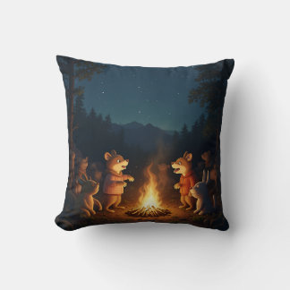 Campfire Party Animals Throw Pillow