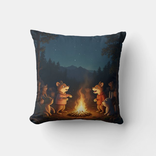 Campfire Party Animals Throw Pillow (Front)