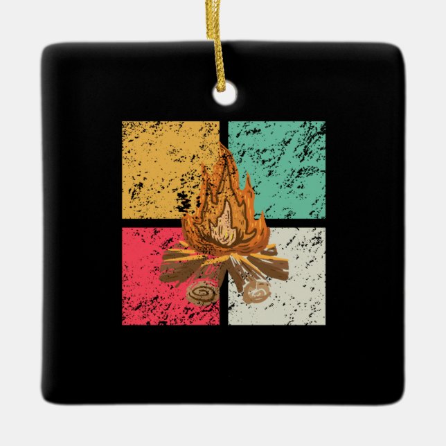 Campfire Retro Vintage Ceramic Ornament (Front)