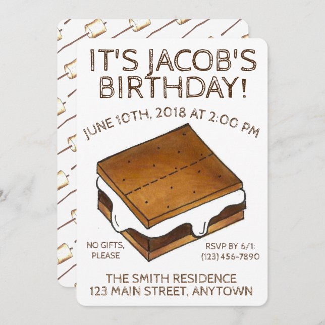 Campfire S'mores Marshmallow Smores Birthday Party Invitation (Front/Back)