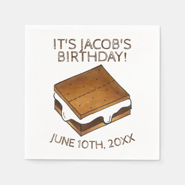 Campfire S'mores Marshmallow Smores Birthday Party Napkin (Front)