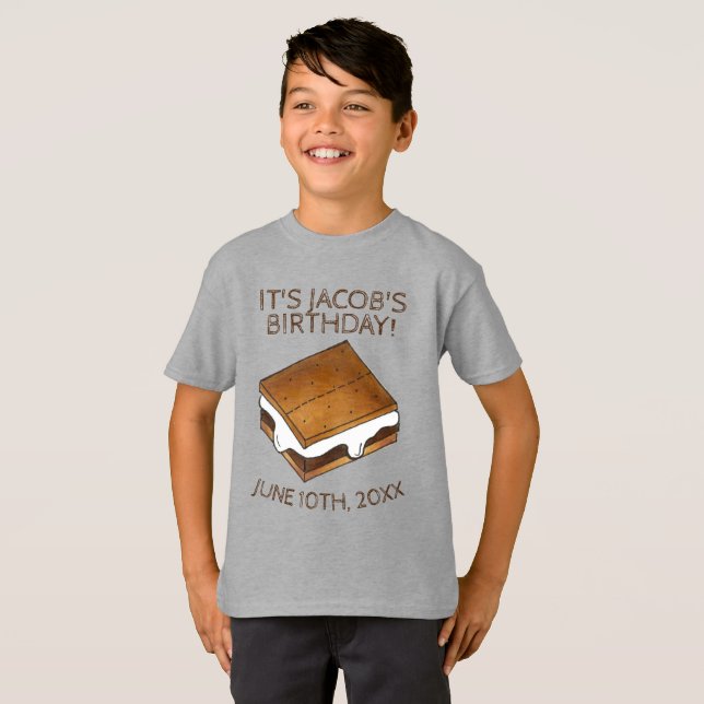 Campfire S'mores Marshmallow Smores Birthday Party T-Shirt (Front Full)
