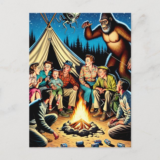 Campfire Stories | Funny Retro Blank Postcard (Front)