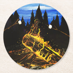 Campfire Sunset Wilderness Scene for Cozy Camping Round Paper Coaster