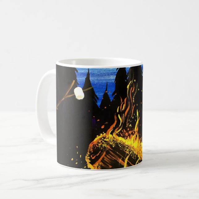 Campfire Sunset Wilderness Scene for Cozy Nature Coffee Mug (Front Left)