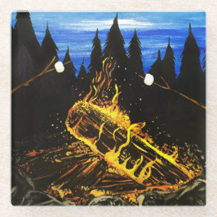 Campfire Sunset Wilderness Scene for Cozy Outdoor Glass Coaster