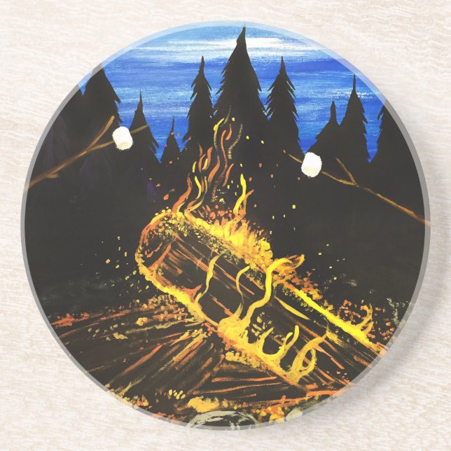Campfire Sunset Wilderness Scene for Rustic Coaster (Front)