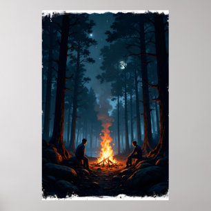 Campfire under a starry night sky in the serene  poster