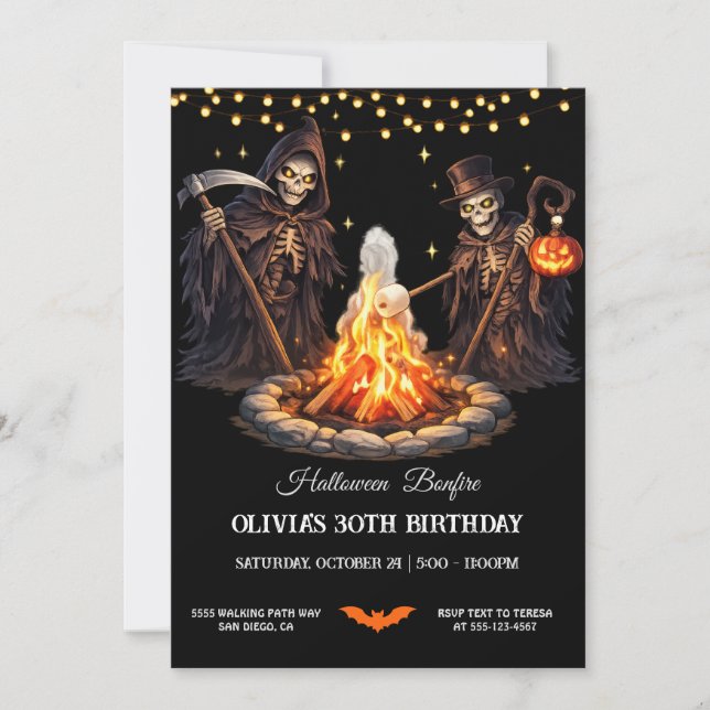 campfire with spooky characters Halloween Party  Invitation (Front)