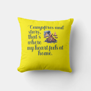 Campfires and stars, that's where my heart feels  throw pillow