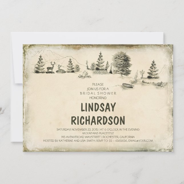 Campground Illustration Camping bridal shower Invitation (Front)
