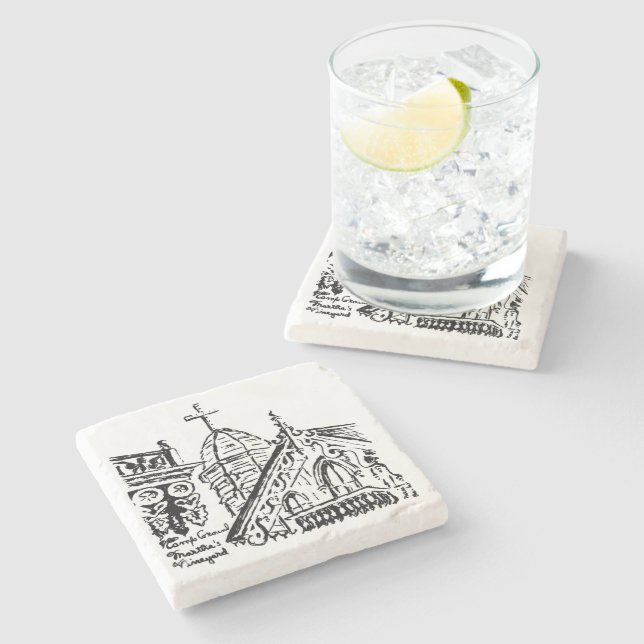 Campground Motif by Babbie - Martha's Vineyard Stone Coaster (Side)