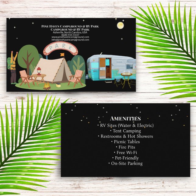 Campground & RV Park Rustic Outdoor Lodging Business Card (Creator Uploaded)
