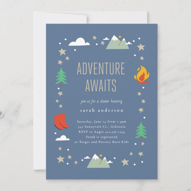 Camping Adventure Awaits Boy Baby Shower Invitation (Front)