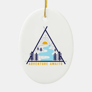 Camping adventure awaits ceramic ornament