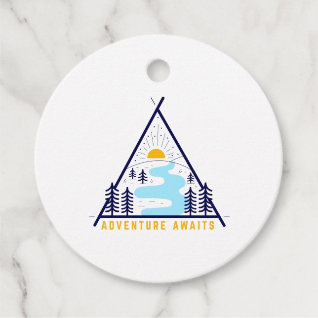 Camping adventure awaits favour tags (Front)