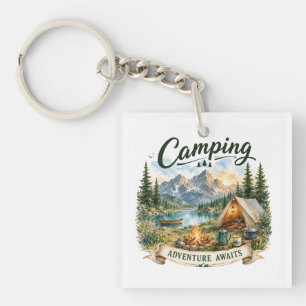 Camping Adventure Awaits Mountain Lake Wilderness  Keychain