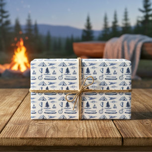 Camping Adventure Blue Wrapping Paper