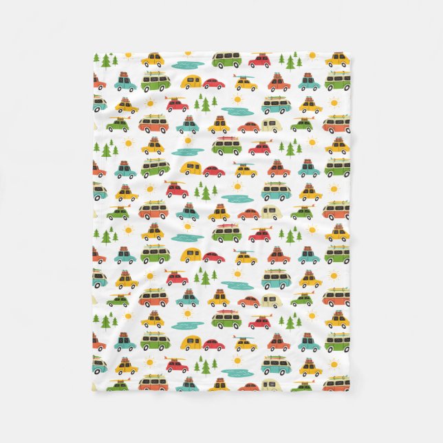 Camping Adventure Caravan Fleece Blanket (Front)