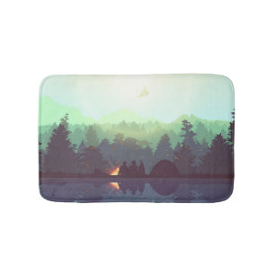 Camping Adventure Forest Mountain Illustration Bath Mat