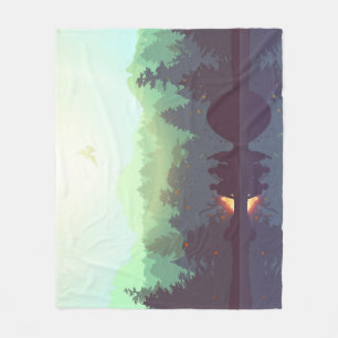 Camping Adventure Forest Mountain Illustration Fleece Blanket