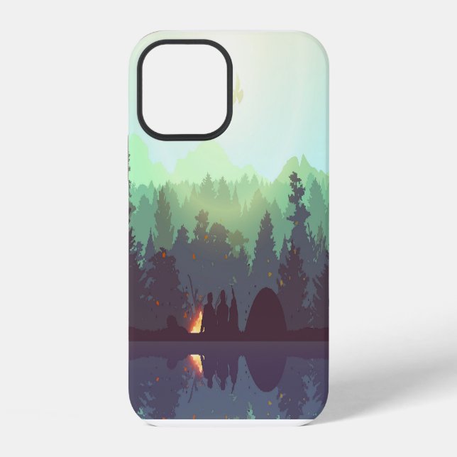 Camping Adventure Forest Mountain Illustration iPhone Case (Back)