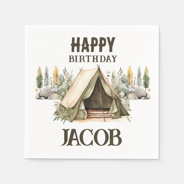 Camping Adventure Kids Birthday Party Napkin (Front)