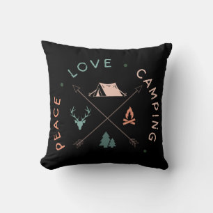 Camping Adventure Peace Love Camping Throw Pillow