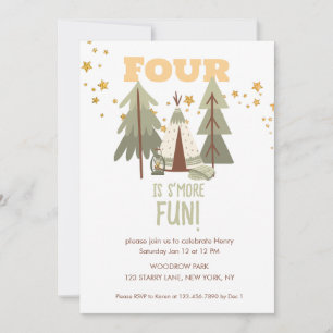 Camping Adventure S’more Fourth Birthday  Invitation