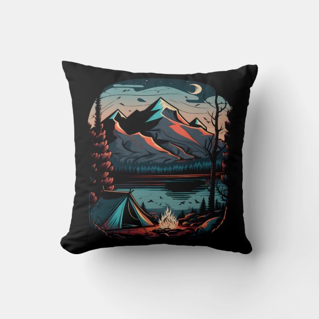 Camping Adventure Throw Pillow (Front)