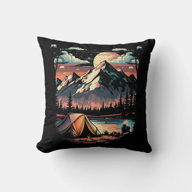 Camping Adventure Throw Pillow (Front)