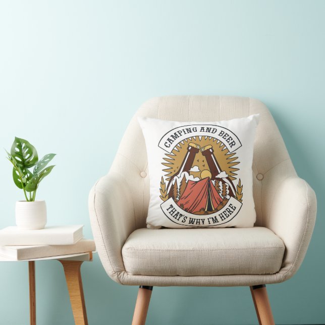 Camping and Beer Throw Pillow (Chair)