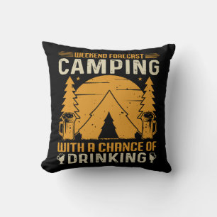 Camping and drinking throw pillow
