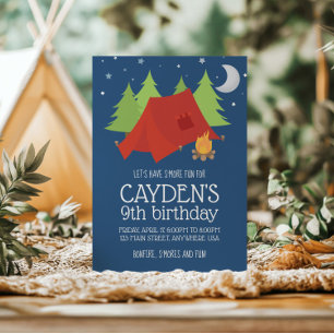 Camping and S'mores Birthday Invite tent