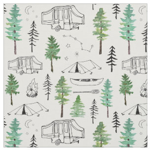 Camping and Trees Fabric