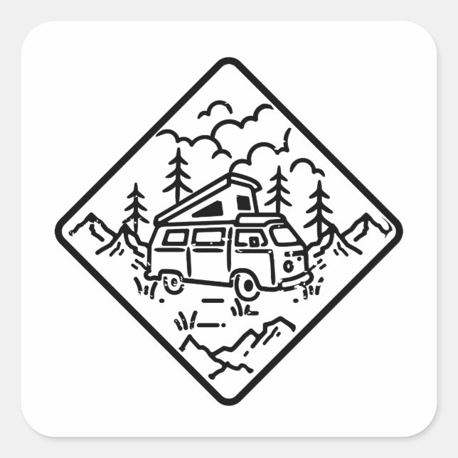 camping and trip illustration logo square sticker (Front)