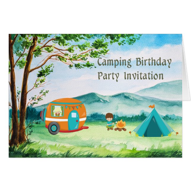 Camping Anniversaire Carte d'invitation pour enfan (Devant horizontal)
