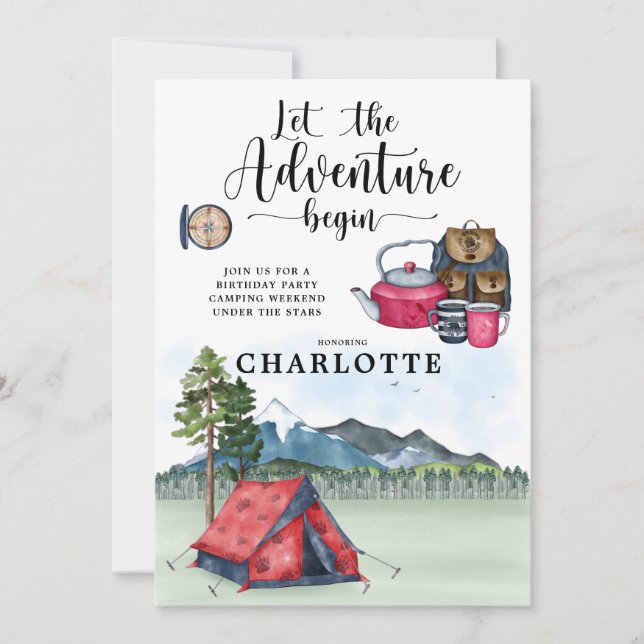 Camping Anniversaire Fille du week-end Invitation (Devant)